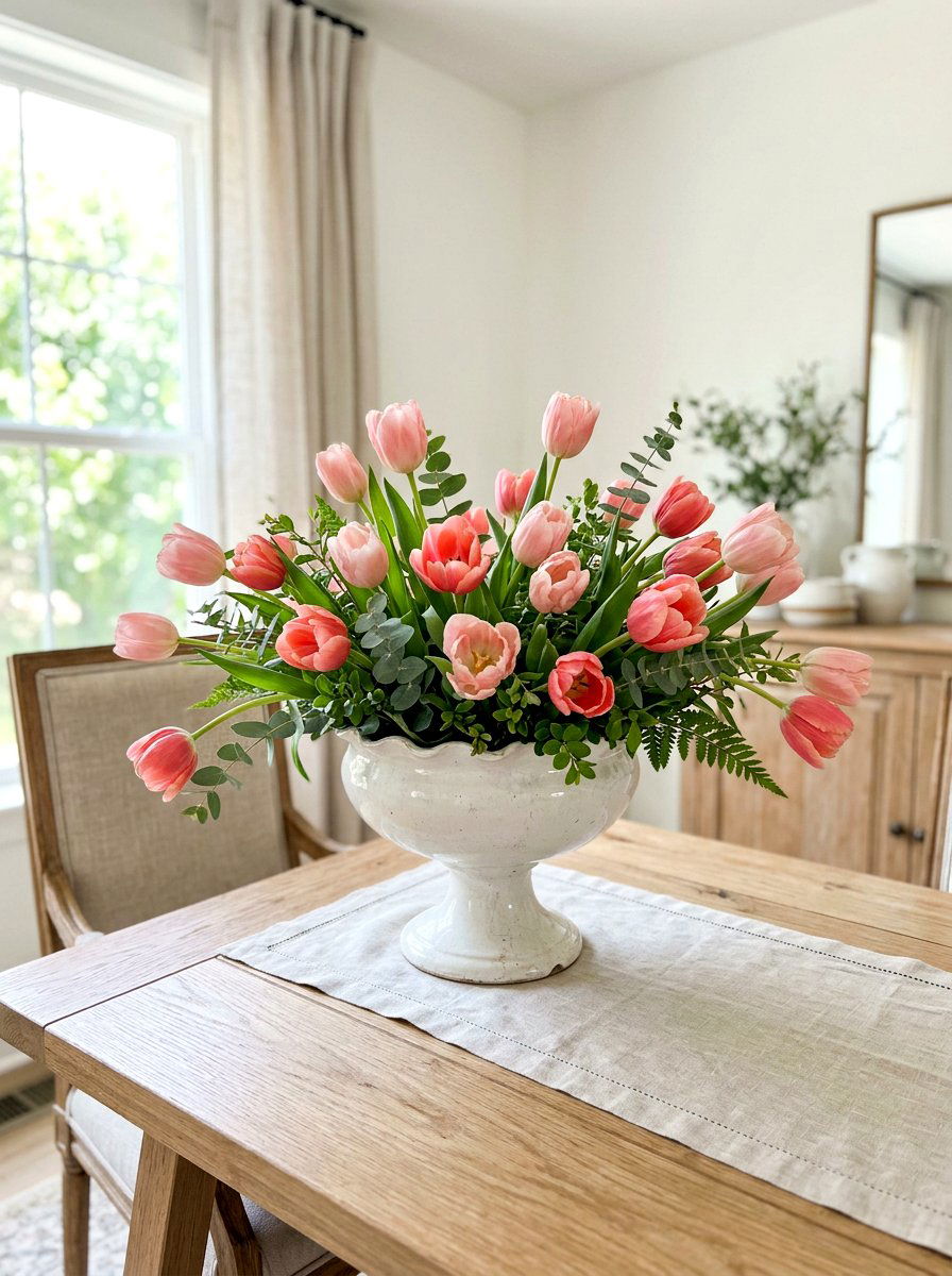Pink tulip floral arrangement - 25 Spring Compote Bowl Ideas