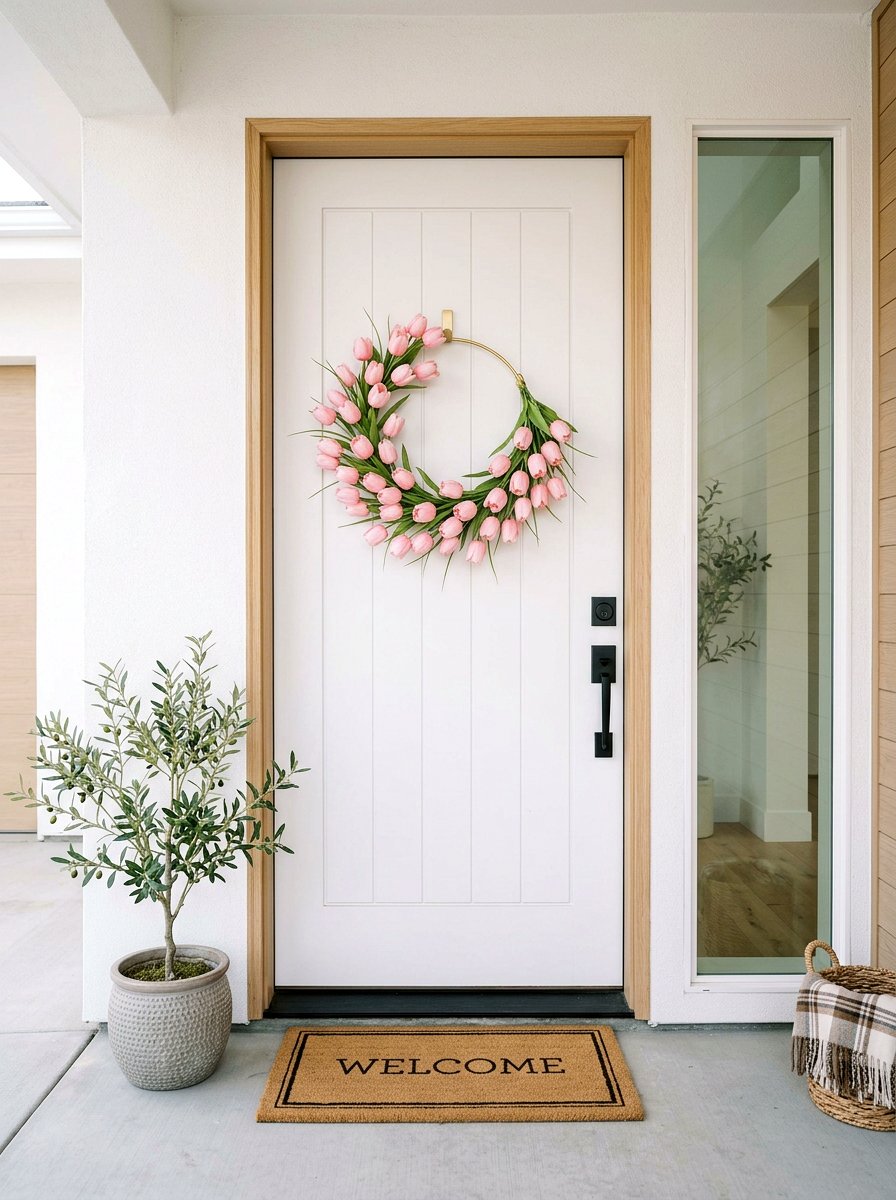 Pink tulip hoop wreath - 25 Spring Half Wreath Ideas