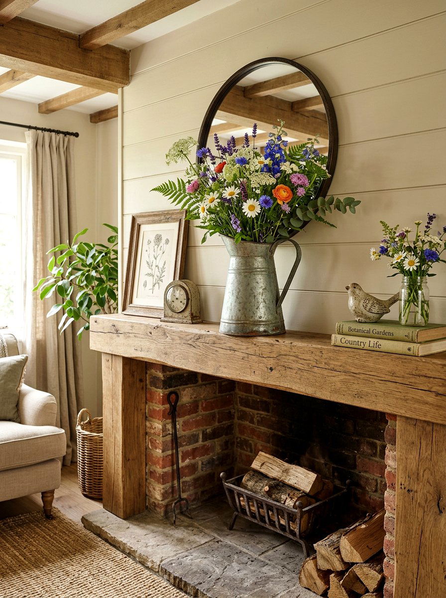 Pitcher Flower Arrangement - 25 Spring Farmhouse Fireplace Ideas