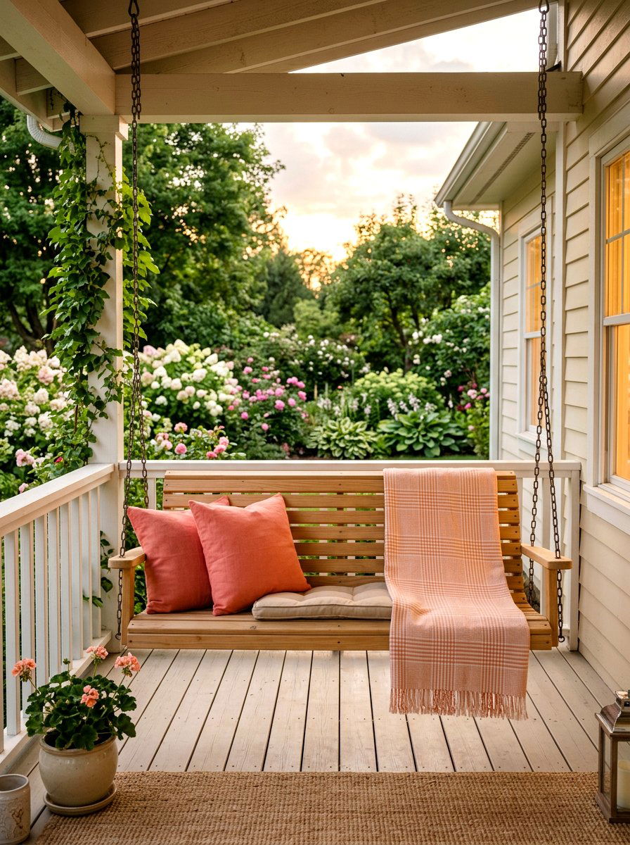 Plaid Blanket Swing - 25 Spring Porch Swing Decor Ideas