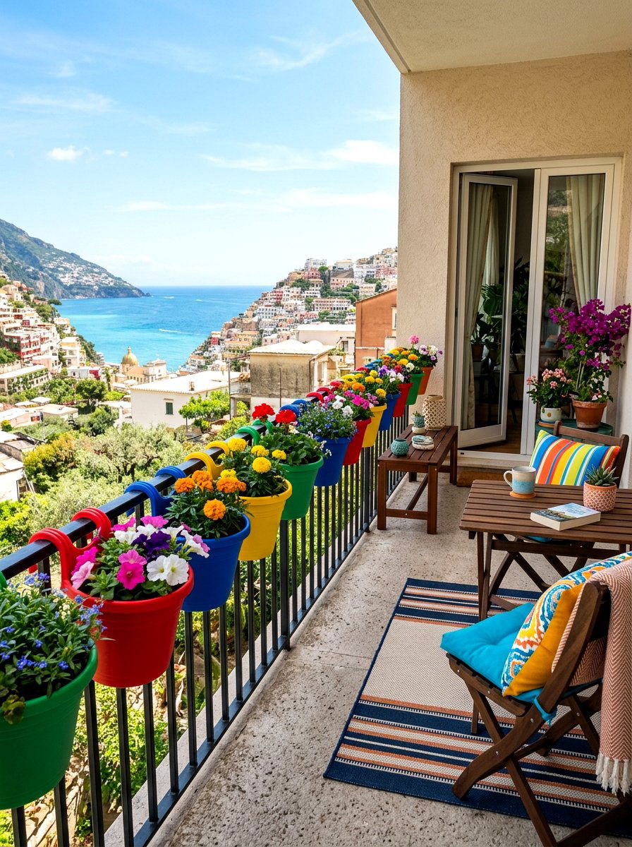 Plastic railing bucket - 25 Spring Balcony Planter Ideas