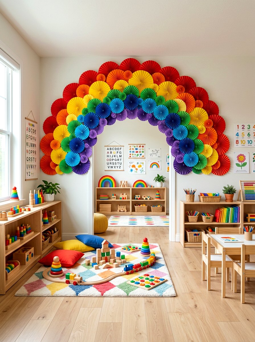 Playroom paper fan rainbow - 25 Spring Paper Fan Decor Ideas