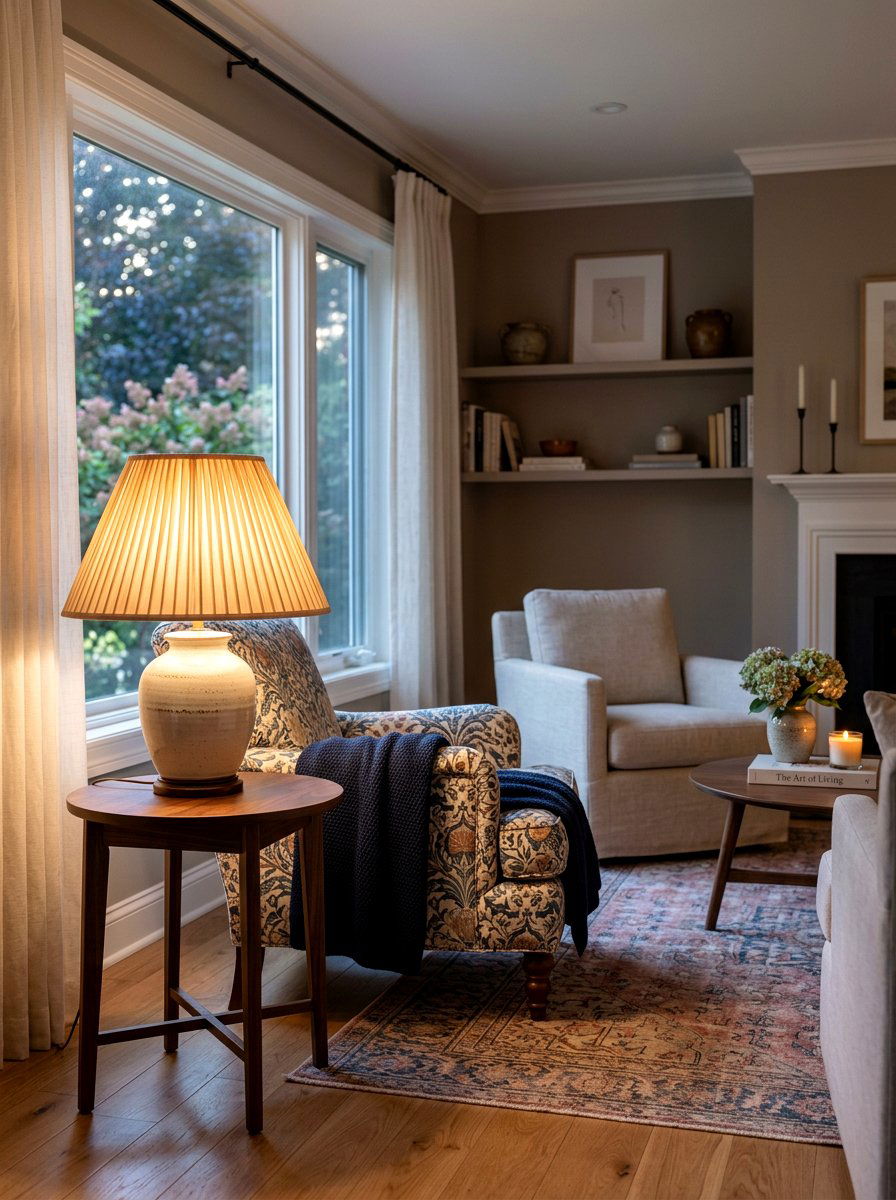 Pleated lampshade living room - 25 Spring Grandmillennial Decor Ideas