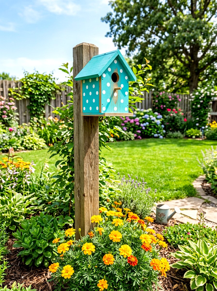 Polka Dot Birdhouse - 25 Spring Birdhouse Painting Ideas