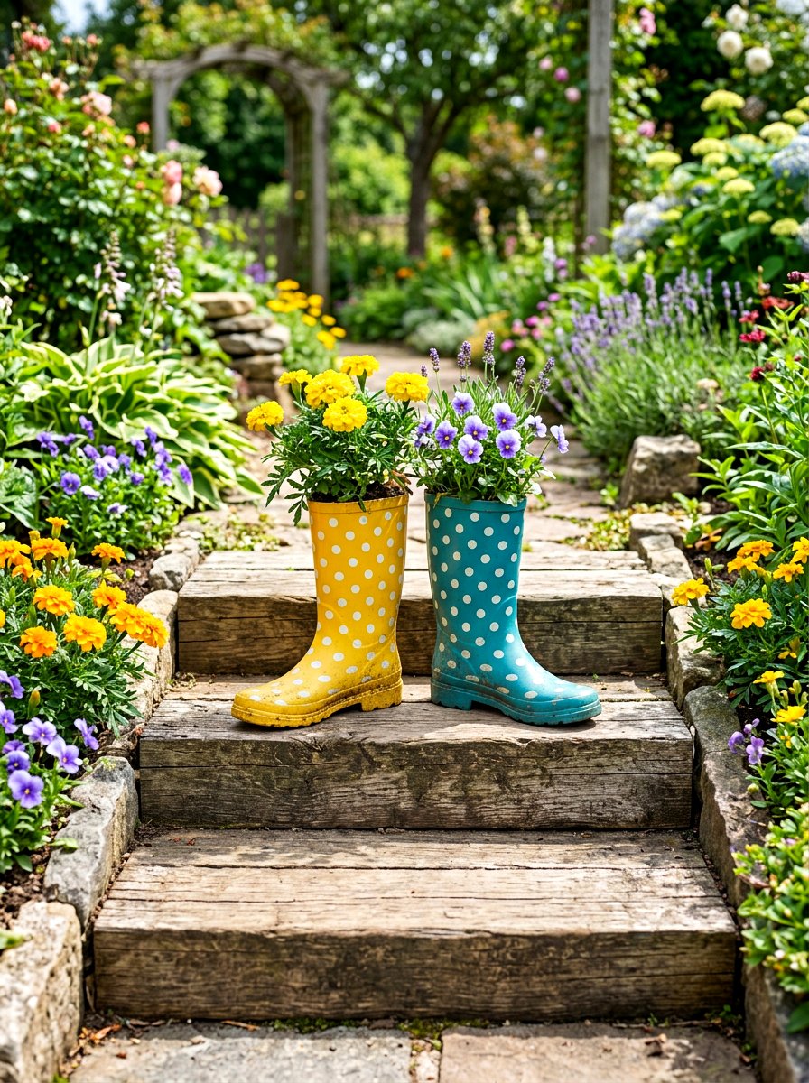 Polka Dot Boot Planter - 25 Spring Rain Boot Planter Ideas