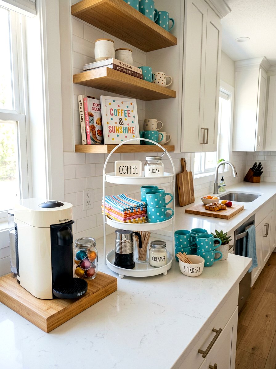 Polka Dot Coffee Bar - 25 Spring Coffee Bar Tiered Tray Ideas