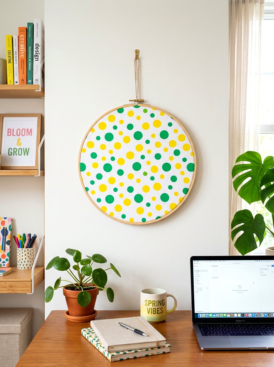 Polka Dot Spring Hoop - 25 Spring Embroidery Hoop Decor Ideas
