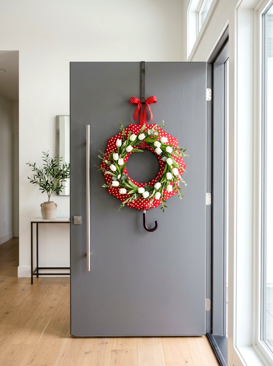 Polka Dot Umbrella Wreath - 25 Spring Umbrella Wreath Ideas