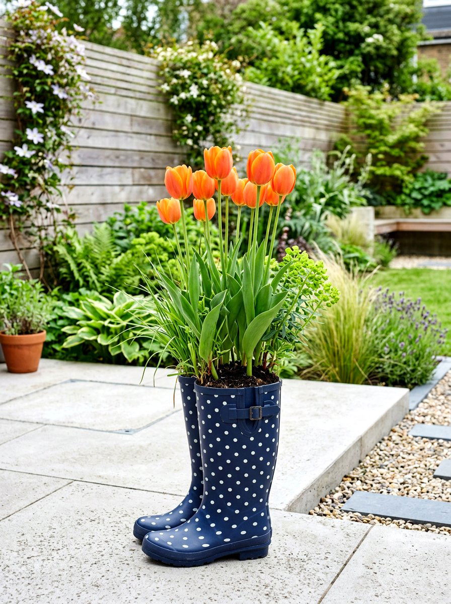 Polka Dot Wellington Boot - 25 Spring Rubber Boot Planter Ideas