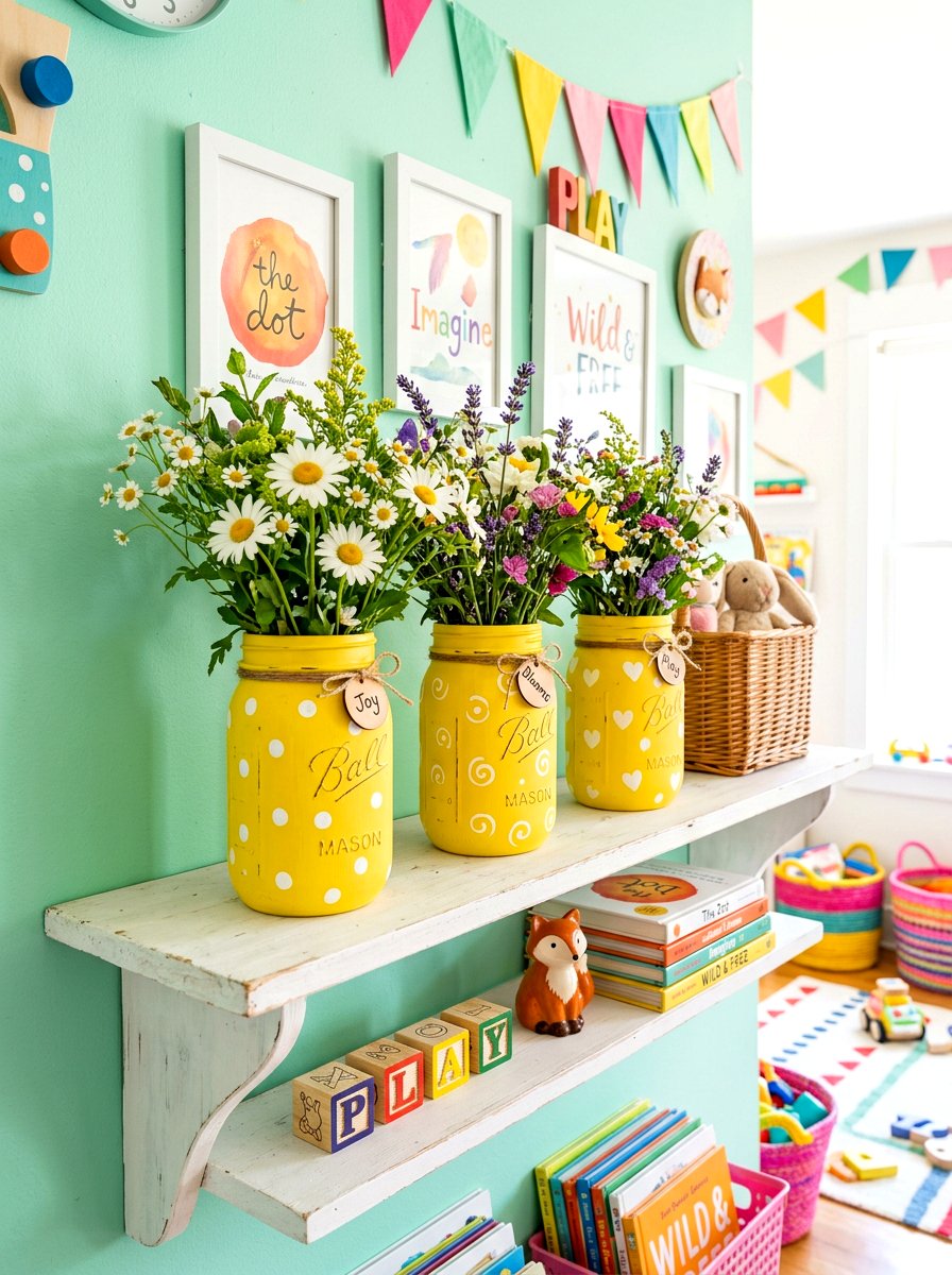 Polka dot mason jar vase - 25 Spring Mason Jar Vase Ideas