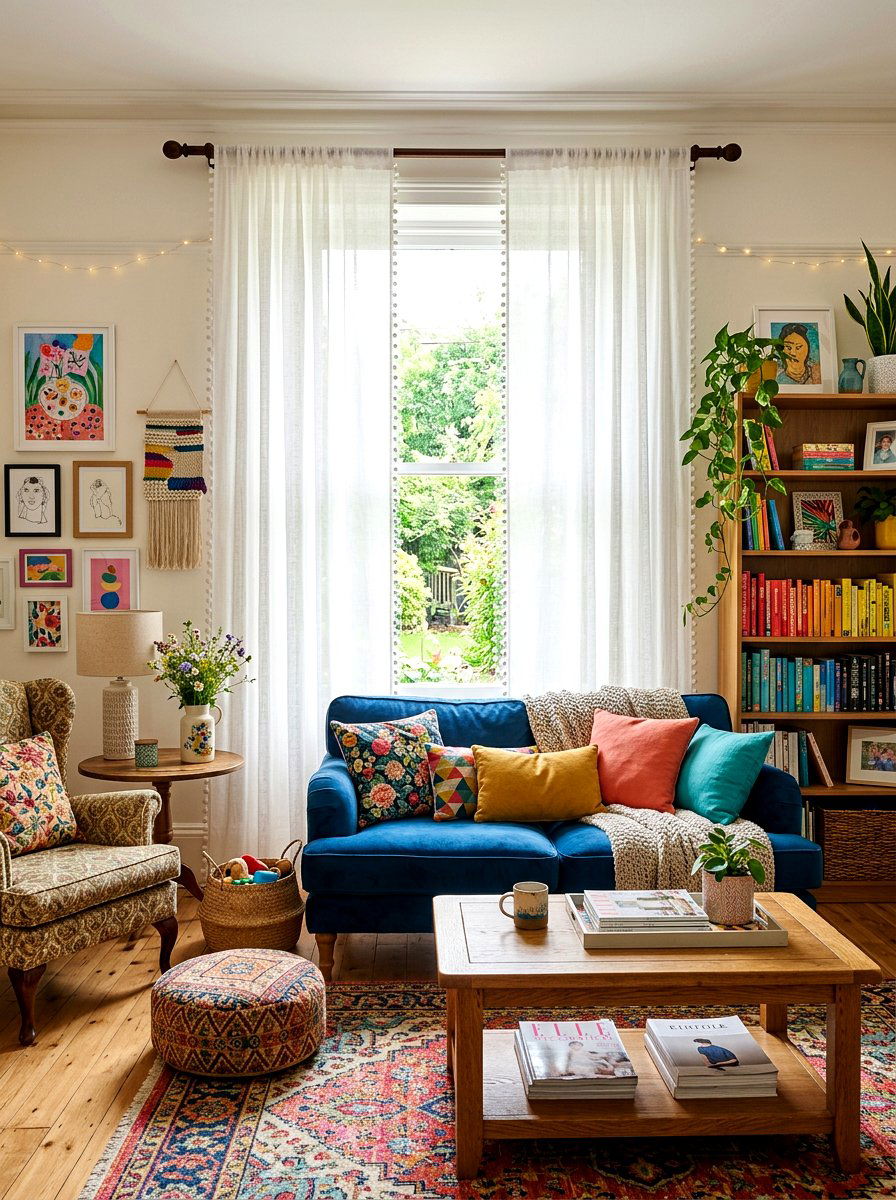 Pom Pom Curtains - 25 Spring Living Room Curtain Ideas