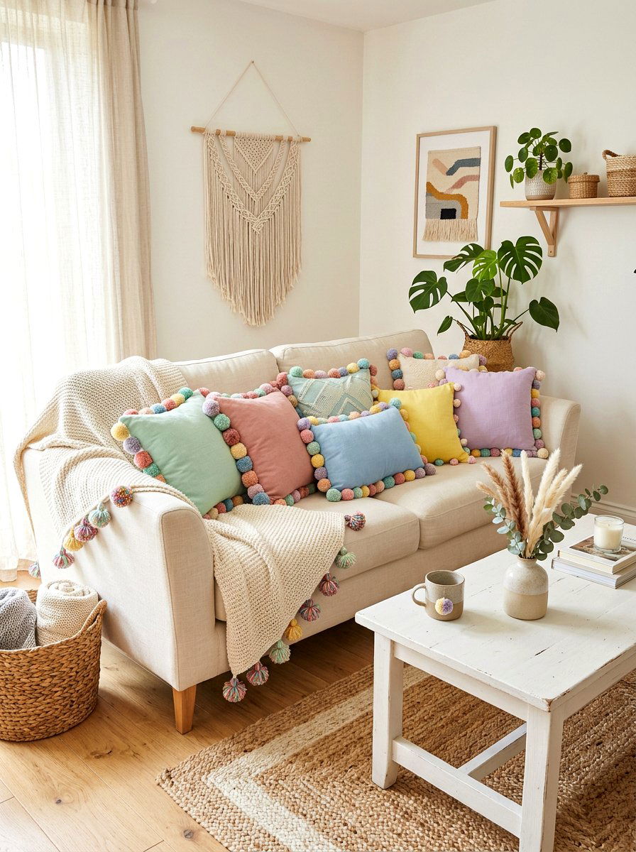 Pom Pom Fringe Decor - 25 Spring Accent Pillow Ideas