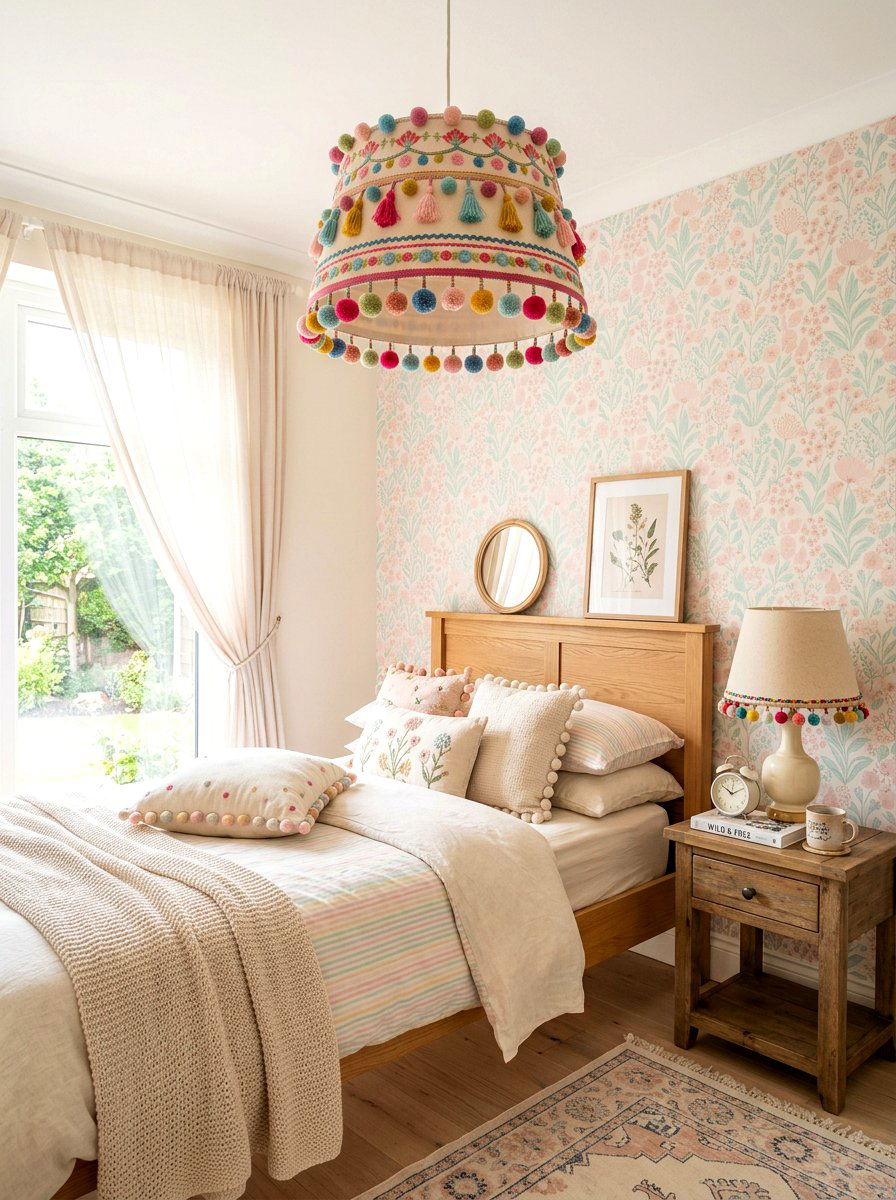 Pom Pom Lampshade - 25 Spring Pom Pom Decor Ideas