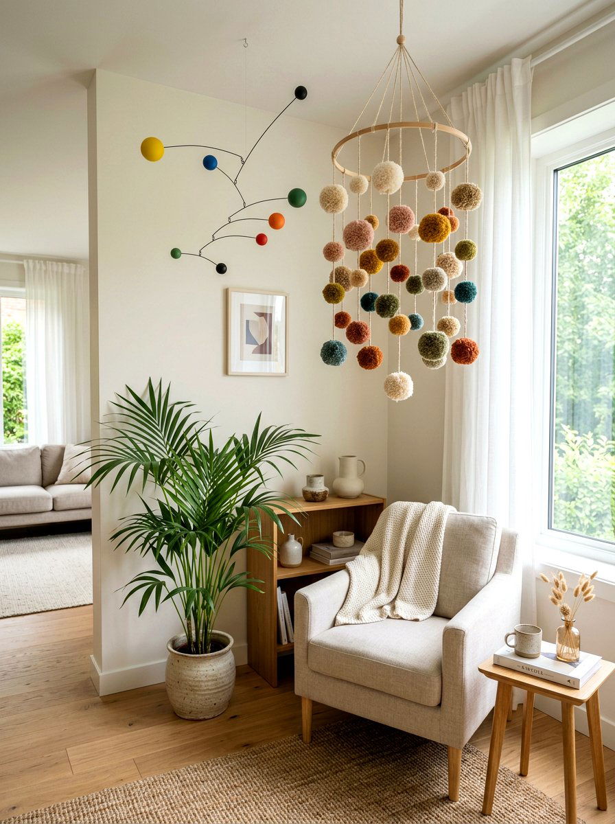 Pom Pom Mobile - 25 Spring Pom Pom Decor Ideas