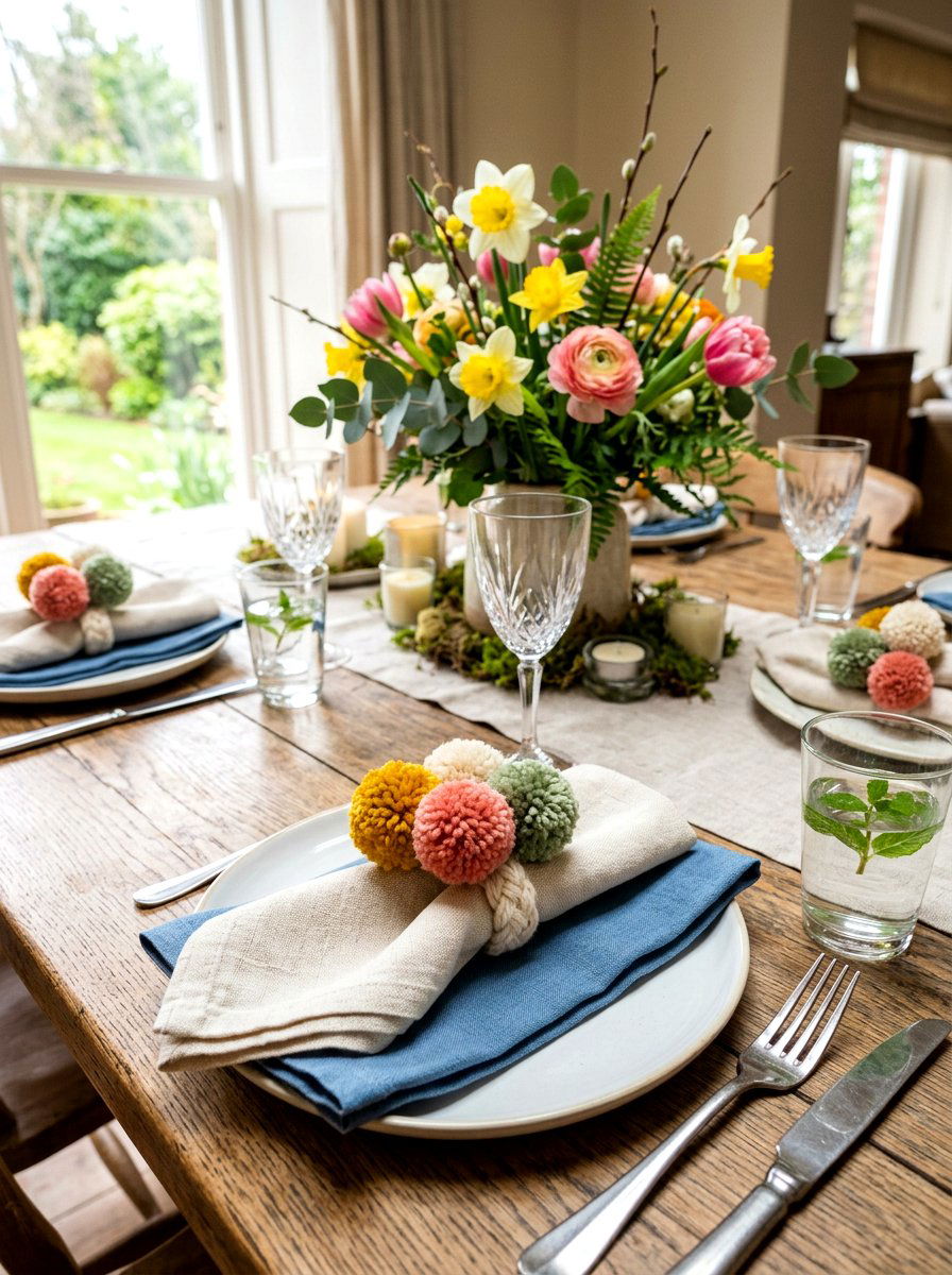 Pom Pom Napkin Ring - 25 Spring Pom Pom Decor Ideas