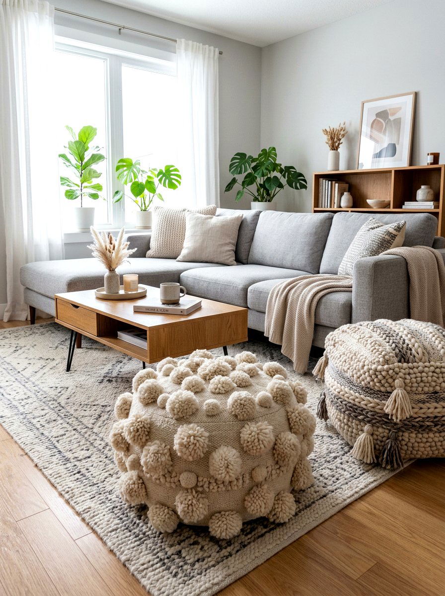 Pom Pom Ottoman - 25 Spring Pom Pom Decor Ideas