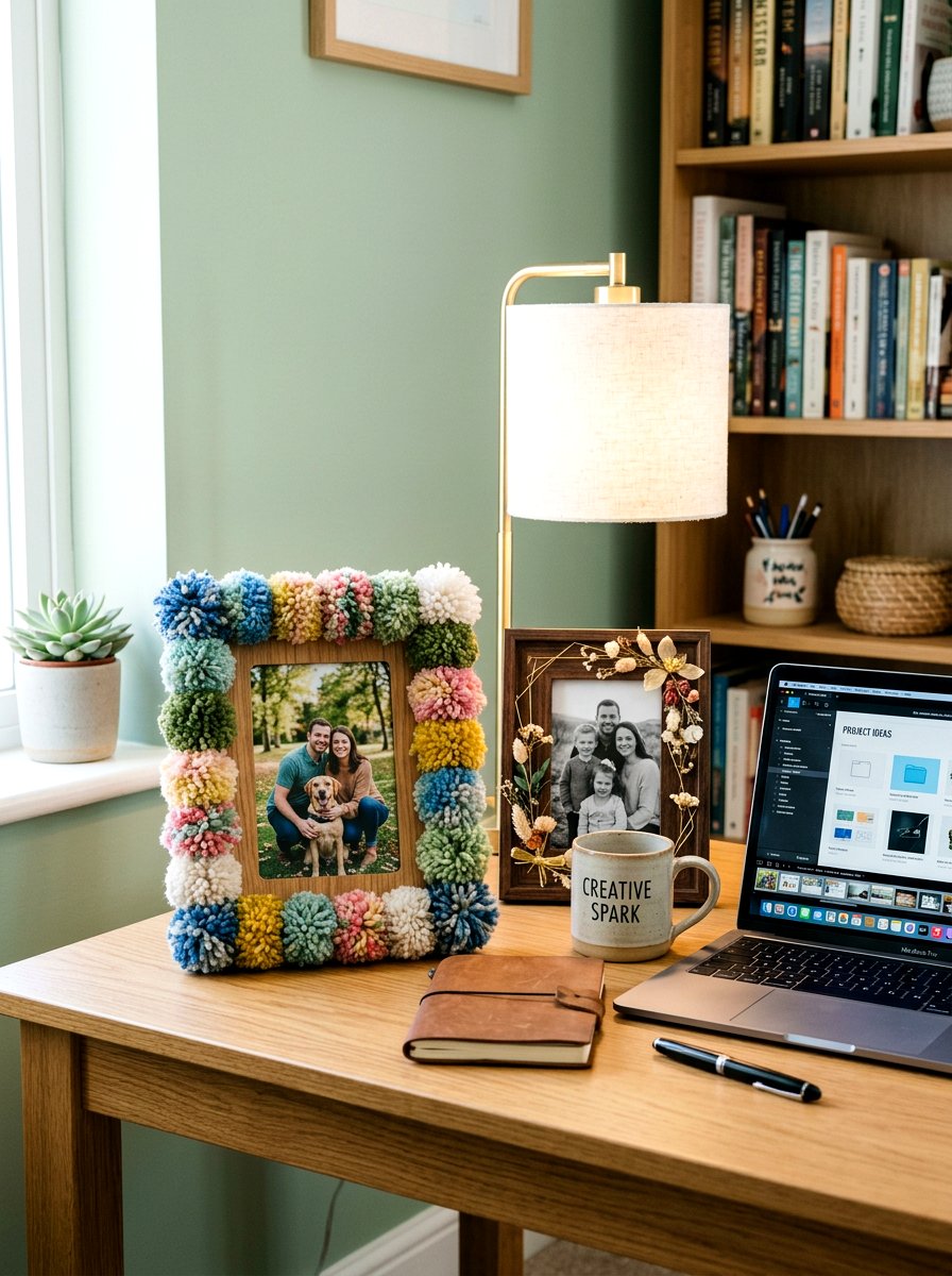 Pom Pom Picture Frame - 25 Spring Pom Pom Decor Ideas