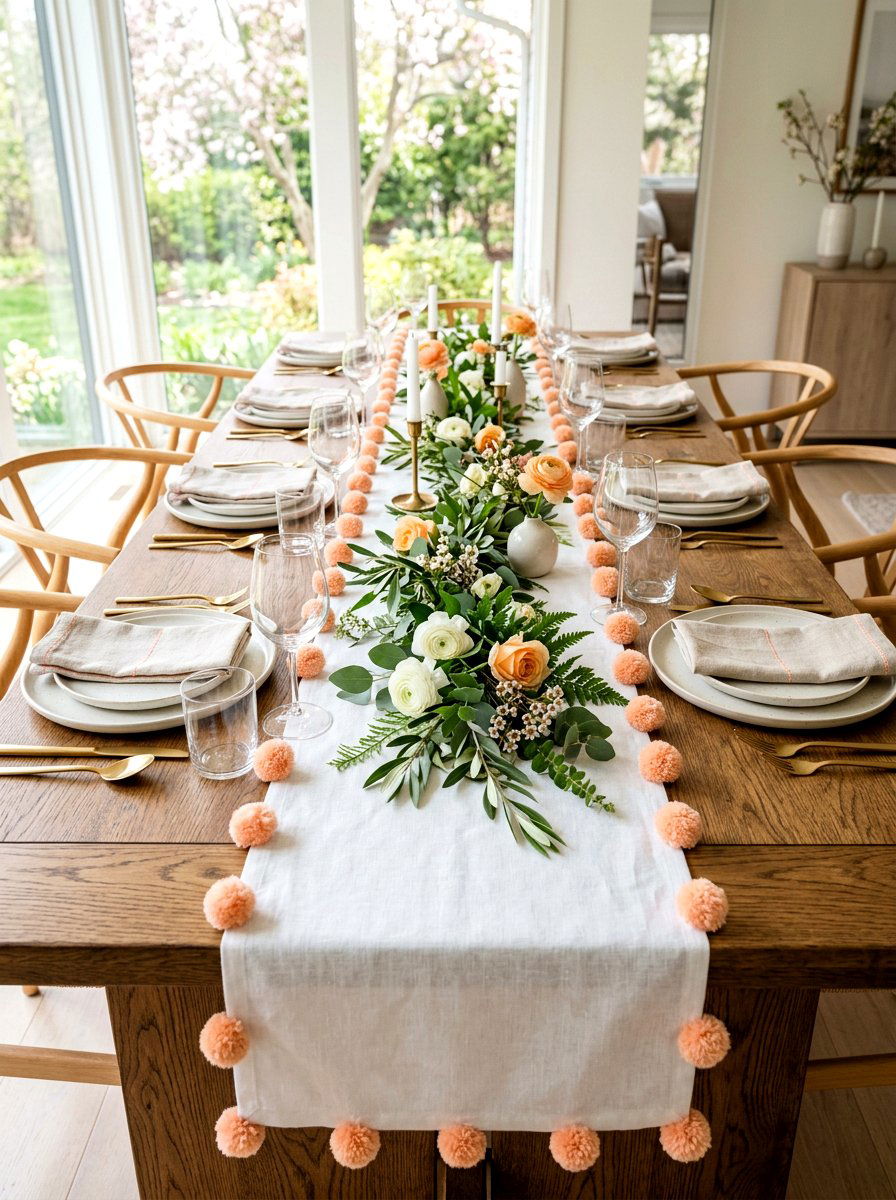 Pom Pom Table Runner - 25 Spring Pom Pom Decor Ideas