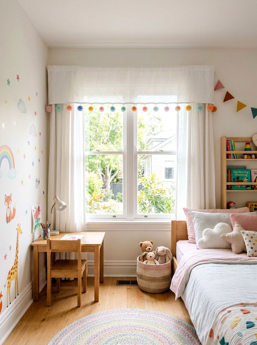 Pom Pom Trim Valance - 25 Spring Valance Ideas