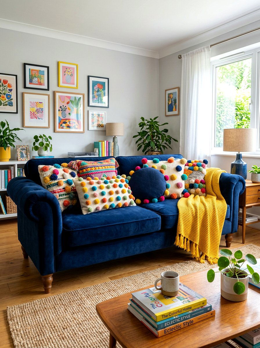 Pom pom pillow decor - 25 Spring Sofa Styling Ideas
