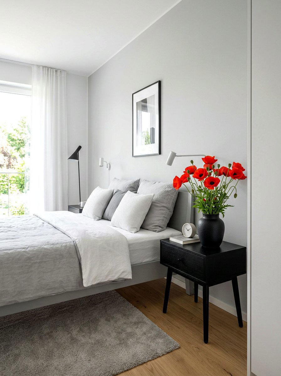 Poppies In Minimalist Black Vase - 25 Spring Bedroom Vase Ideas