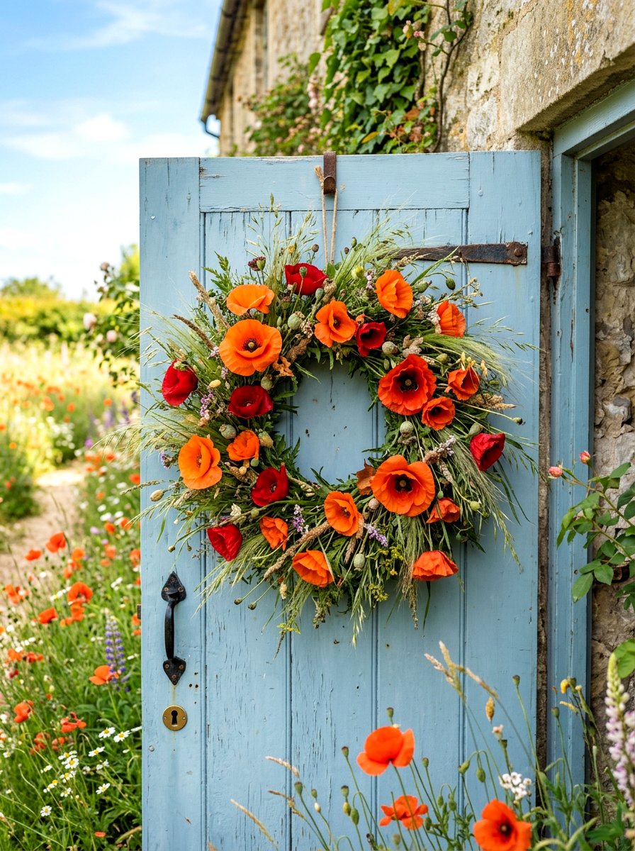 Poppy Flower Door Wreath - 25 Spring Fresh Floral Wreath Ideas