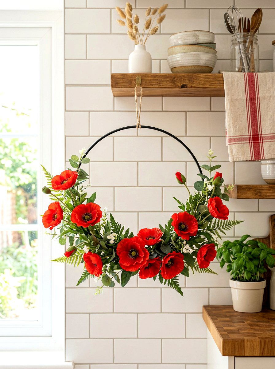 Poppy Flower Hoop Wreath - 25 Spring Flower Wreath Hoop Ideas