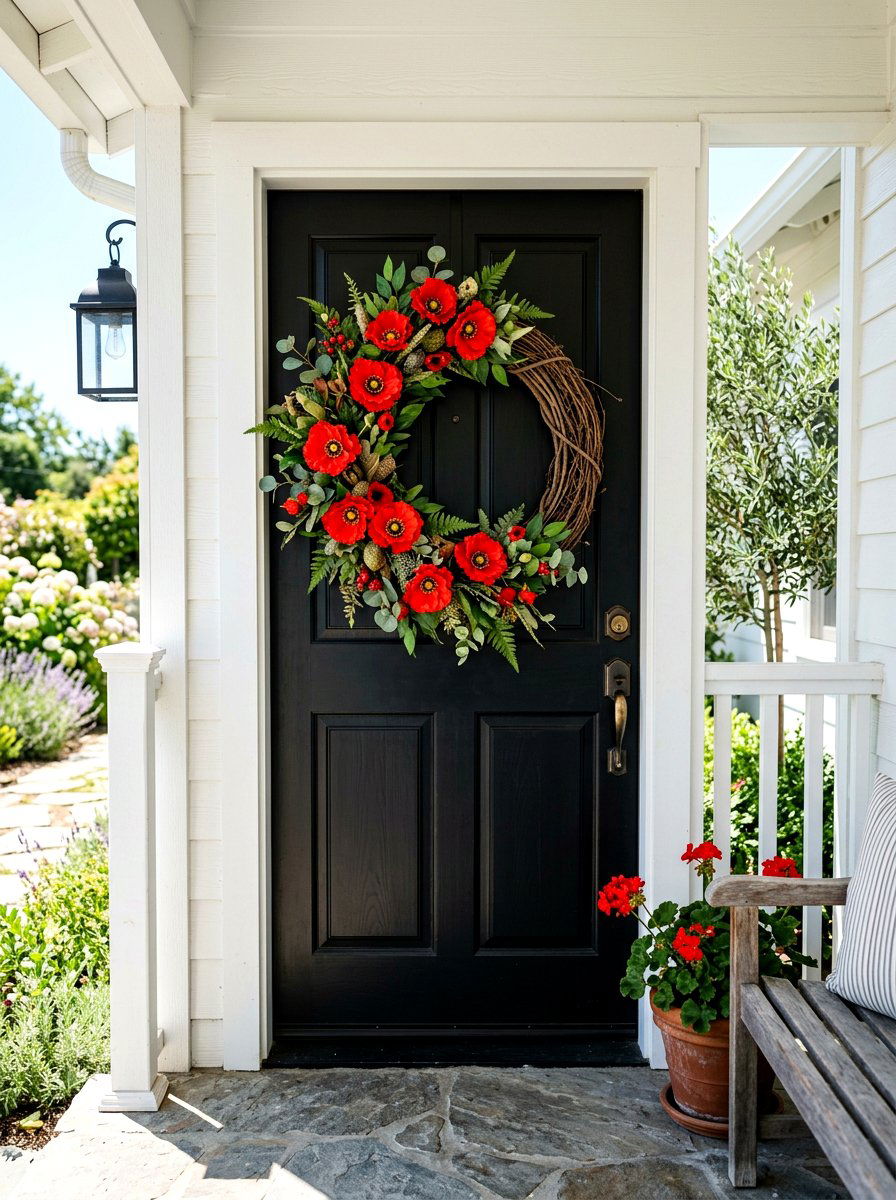 Poppy floral grapevine wreath - 25 Spring Half Wreath Ideas