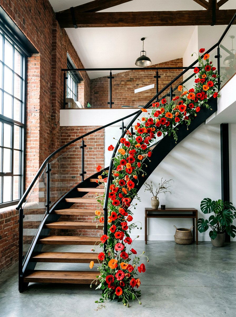Poppy garland - 25 Spring Staircase Garland Ideas