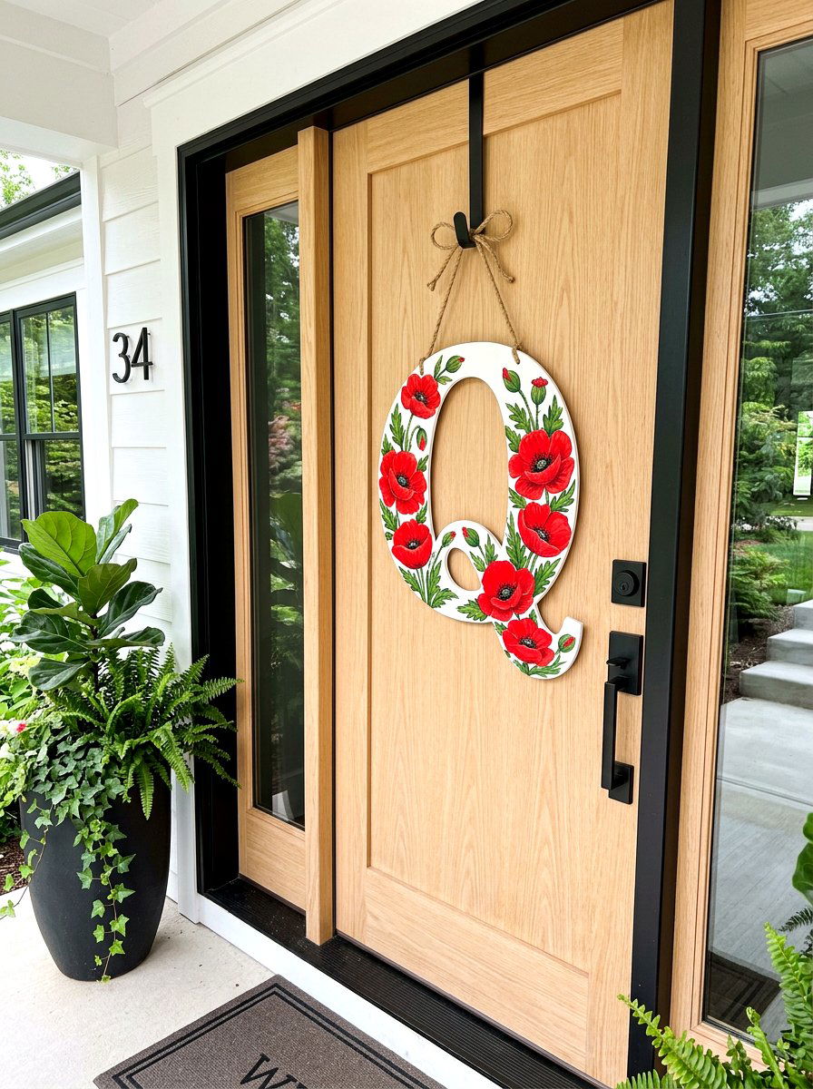 Poppy letter door hanger - 25 Spring Letter Wreath Ideas