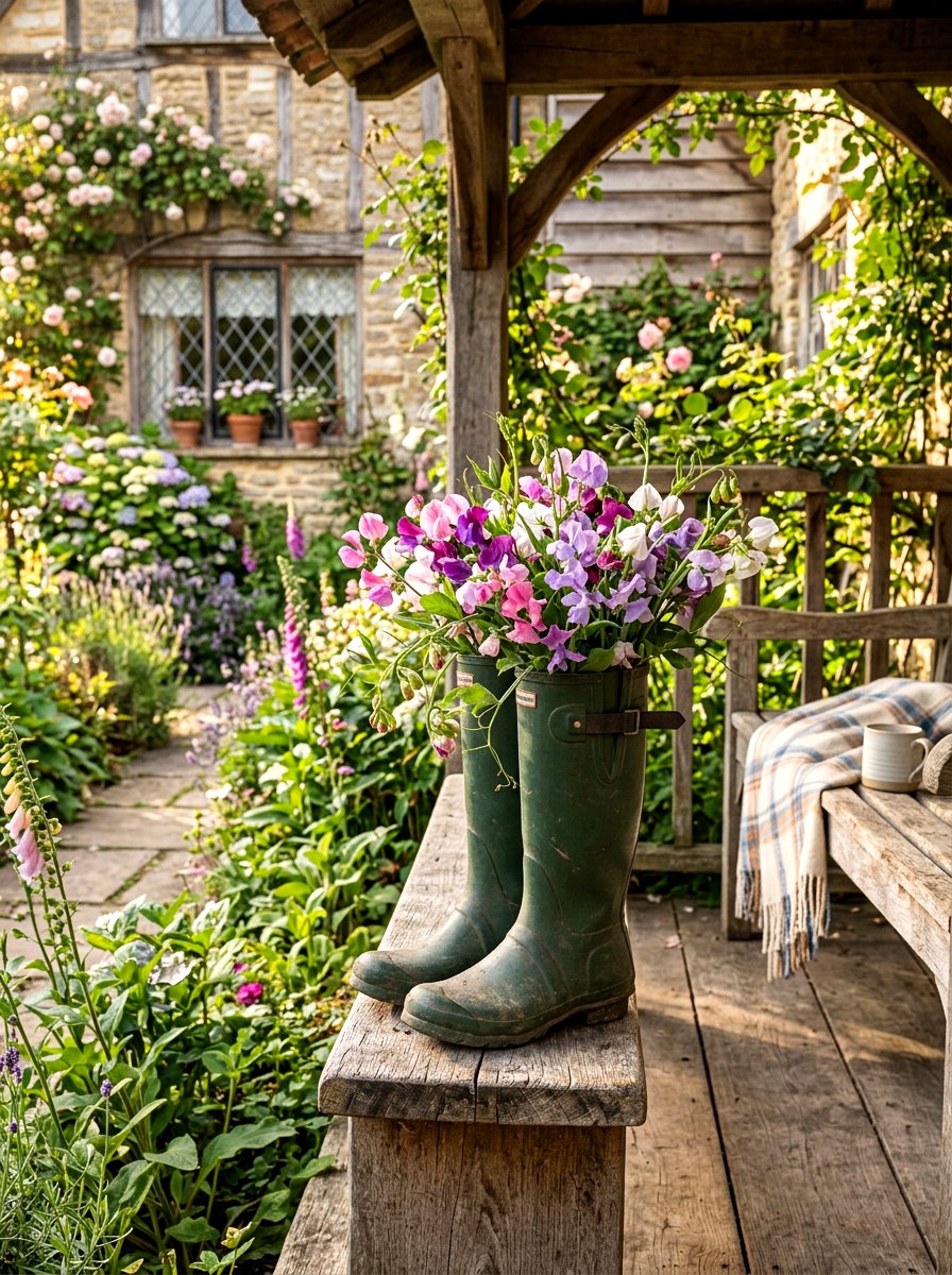 Porch Bench Rain Boot Planter - 25 Spring Rain Boot Planter Ideas