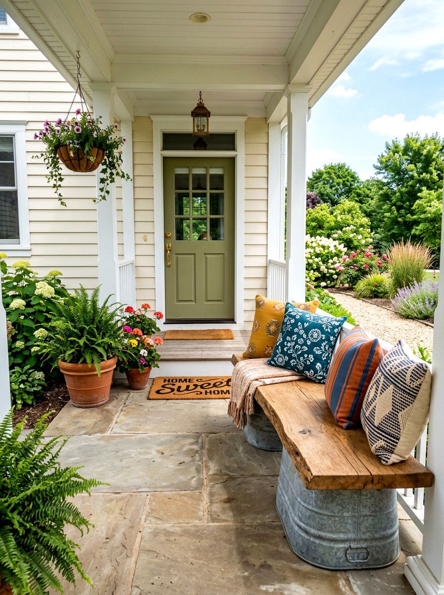 Porch Bench Seating - 25 Spring Galvanized Tub Decor Ideas