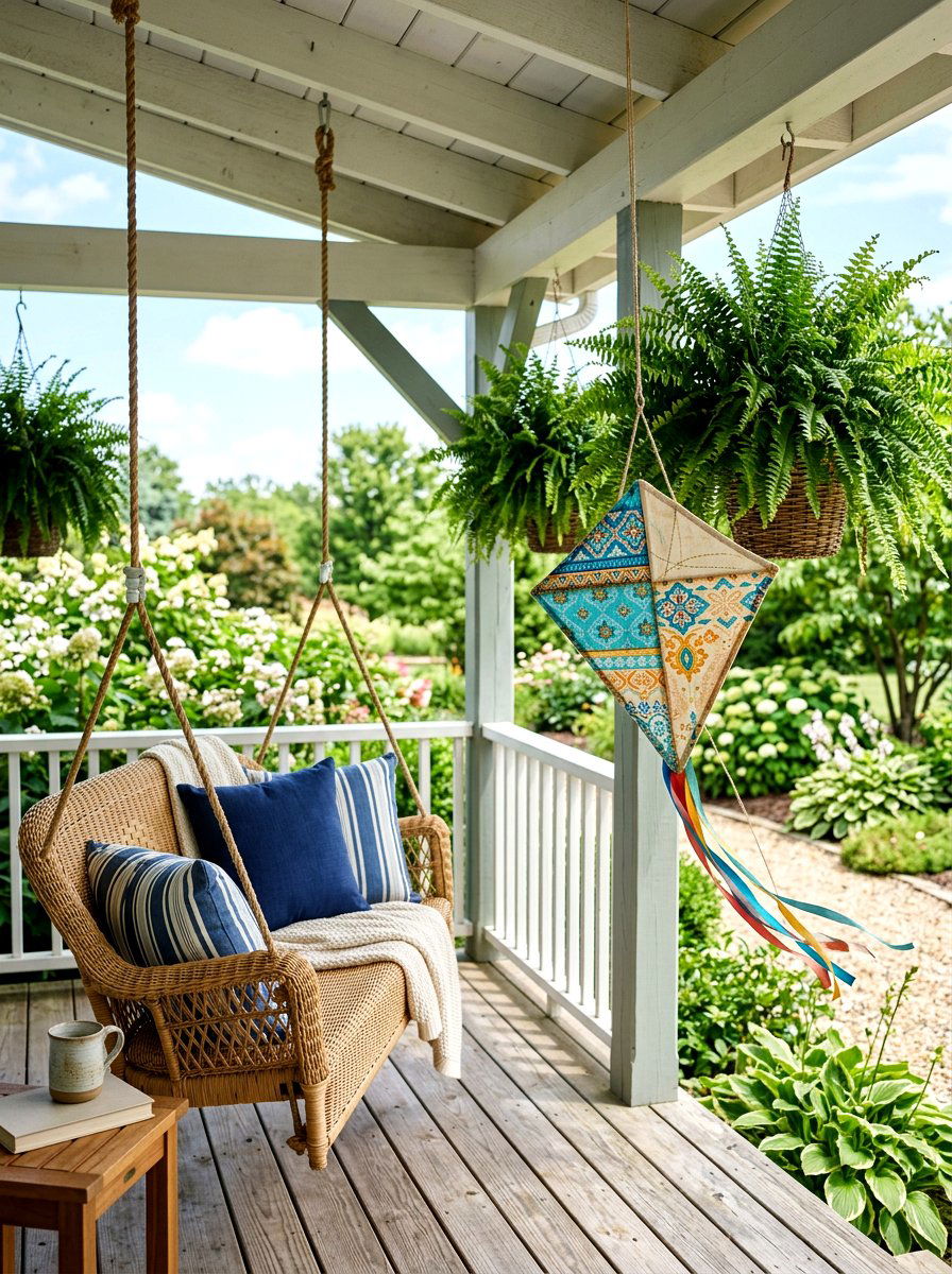 Porch Hanging Fabric Kite - 25 Spring Kite Decor Ideas