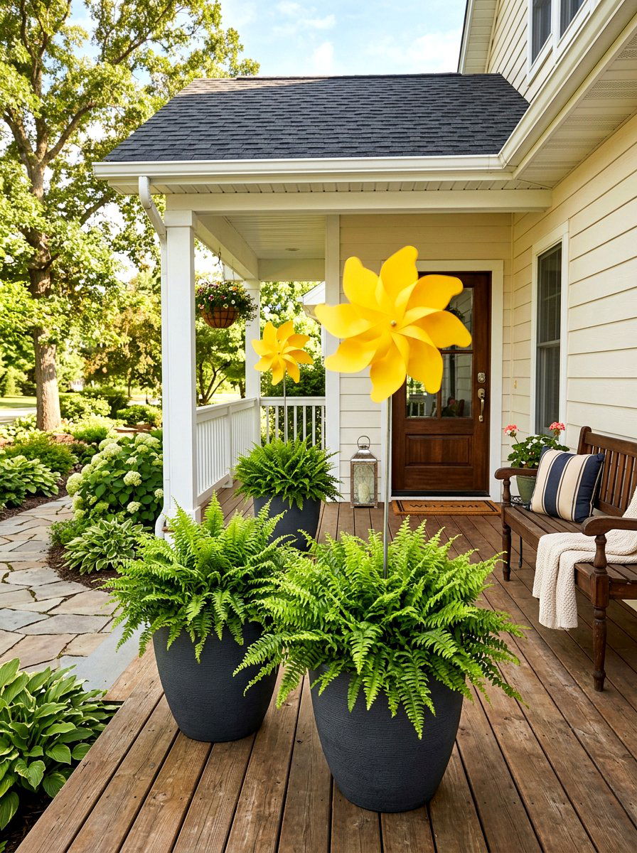 Porch Planter Pinwheel Accent - 25 Spring Pinwheel Decor Ideas