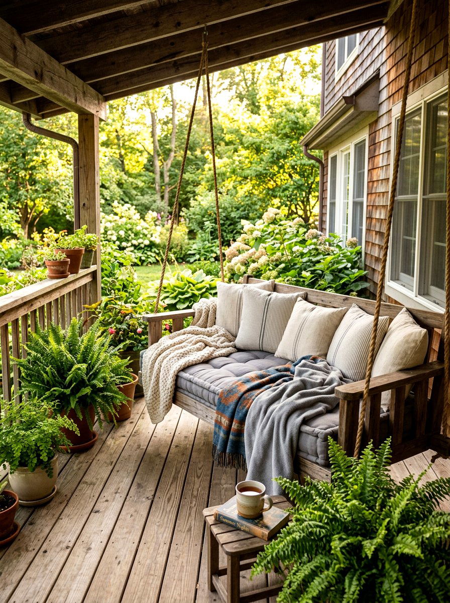 Porch Swing With Blankets - 25 Front Porch Spring Decor Ideas