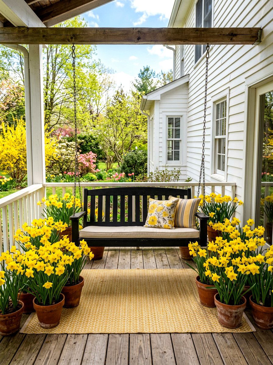 Porch Swing Yellow Daffodils - 25 Spring Garden Swing Decor Ideas