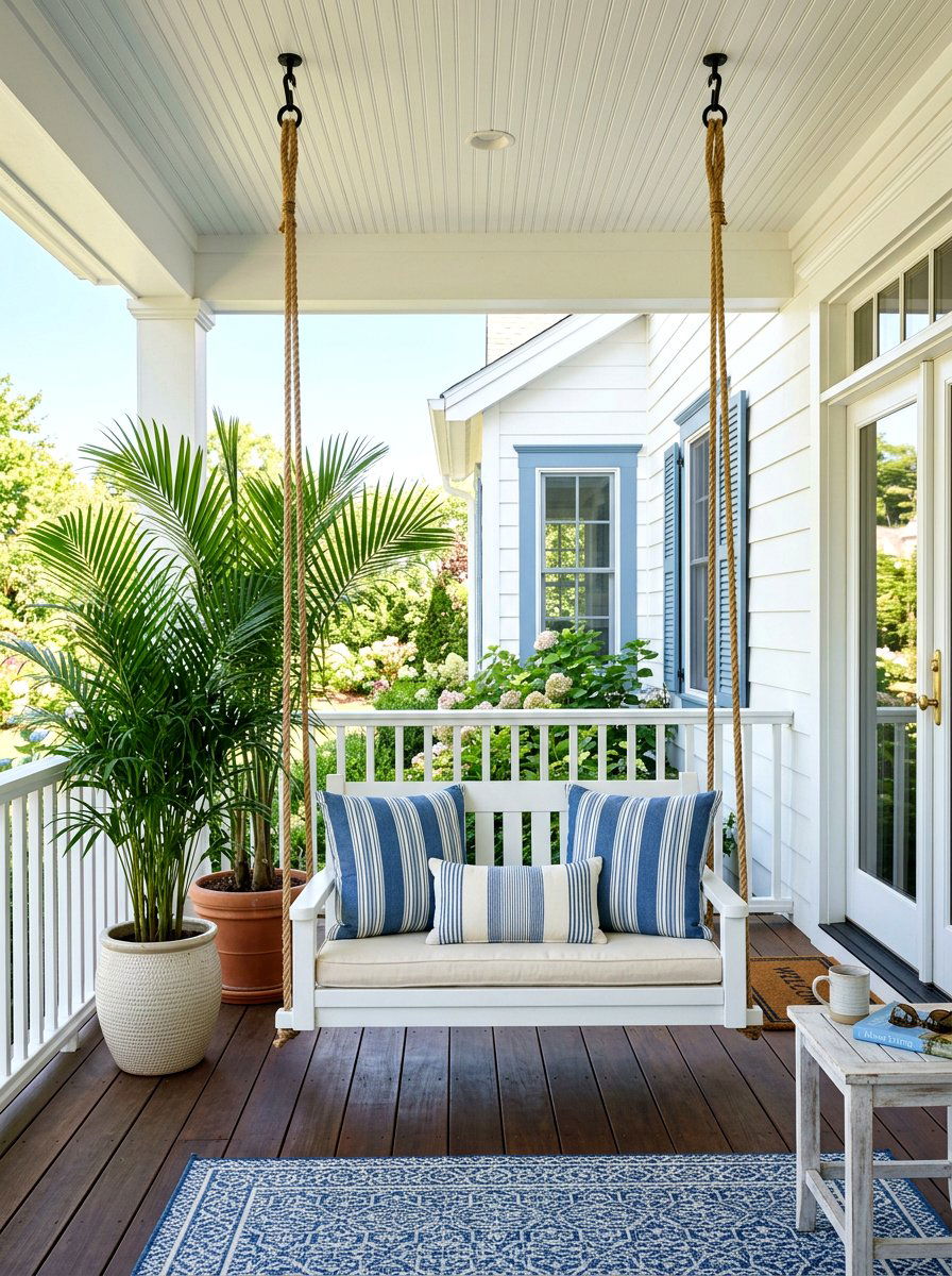 Porch swing setup - 25 Spring Front Yard Decor Ideas