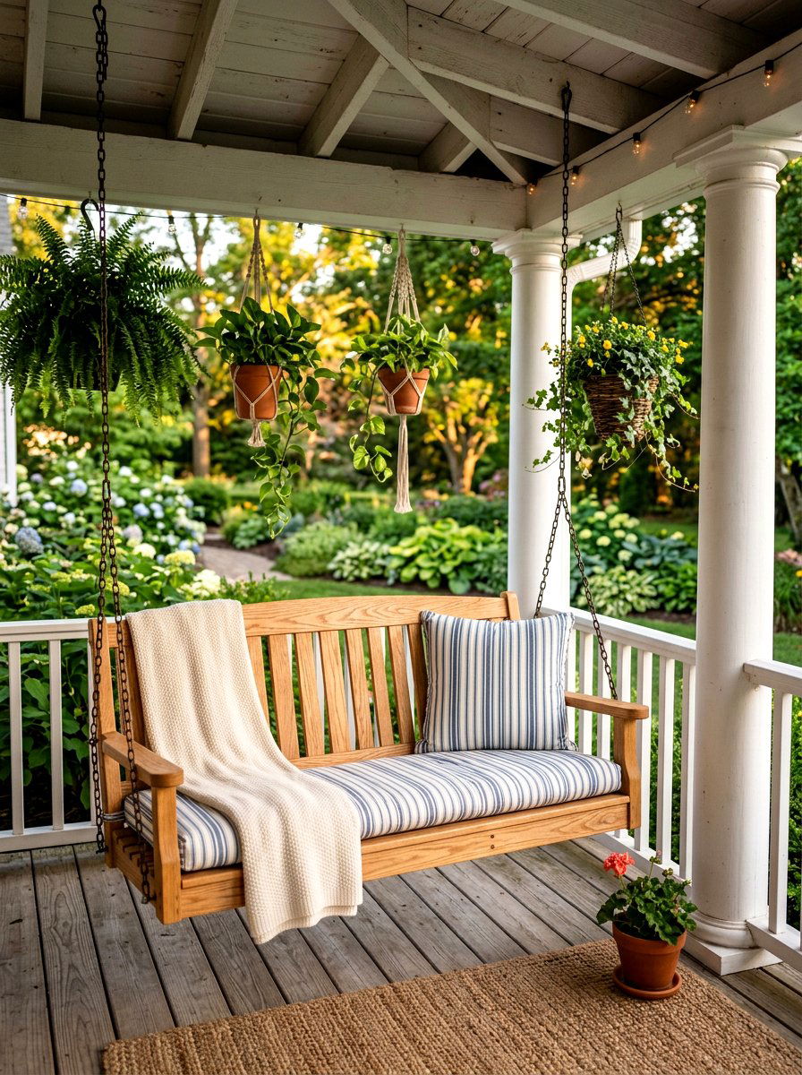 Porch swing - 25 Outdoor Spring Decor Ideas for Front Porch