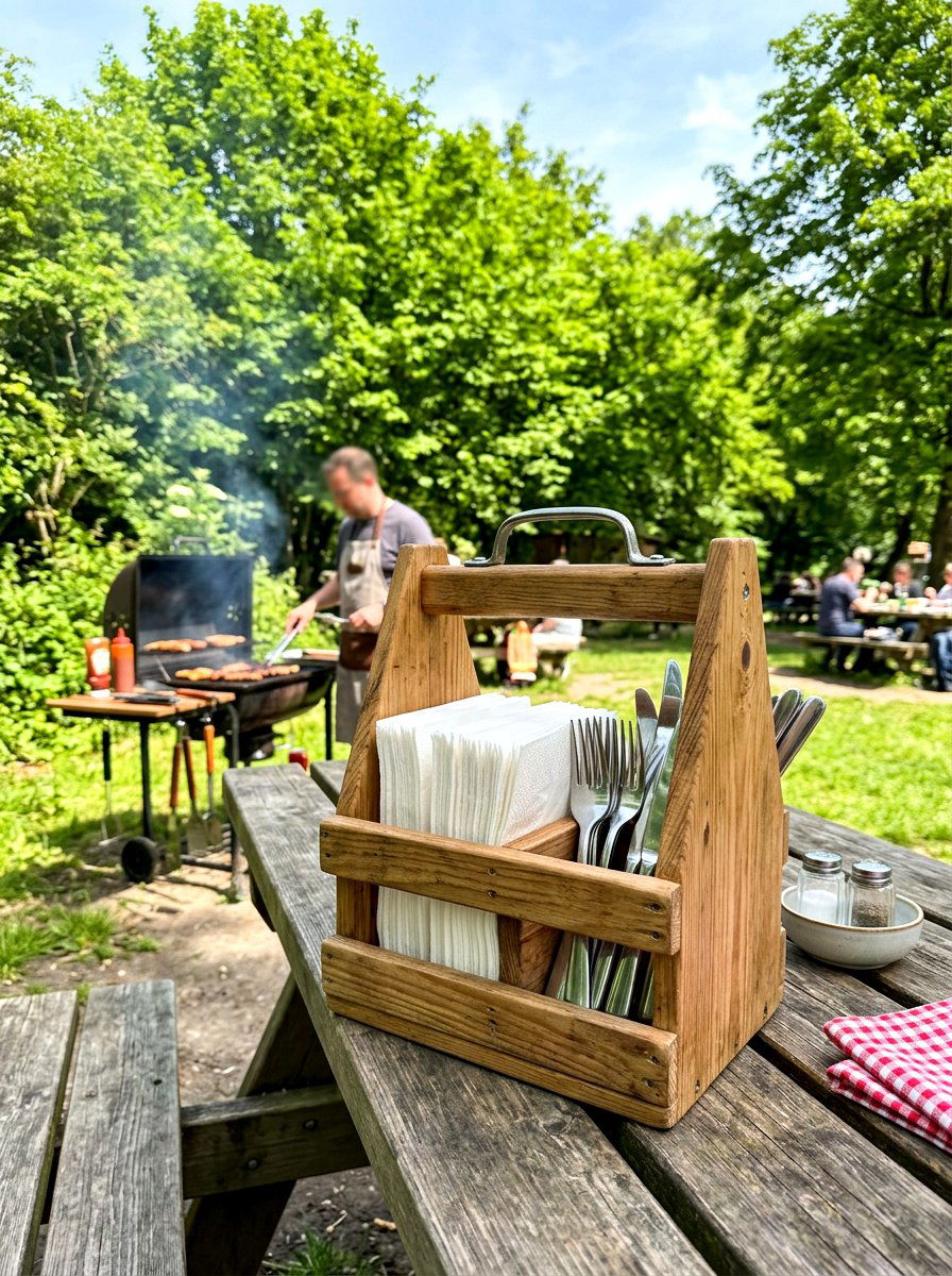 Portable Wooden Utensil Caddy - 25 Spring Picnic Decor Ideas