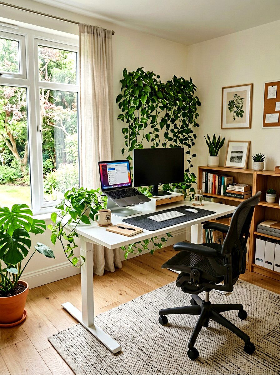 Pothos Home Office Desk - 25 Spring Greenery Garland Ideas