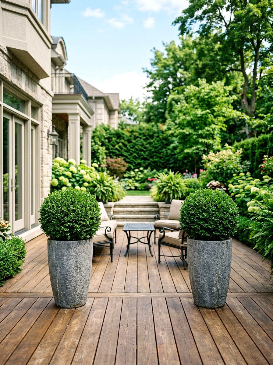 Potted Boxwood Accent - 25 Spring Deck Railing Decor Ideas