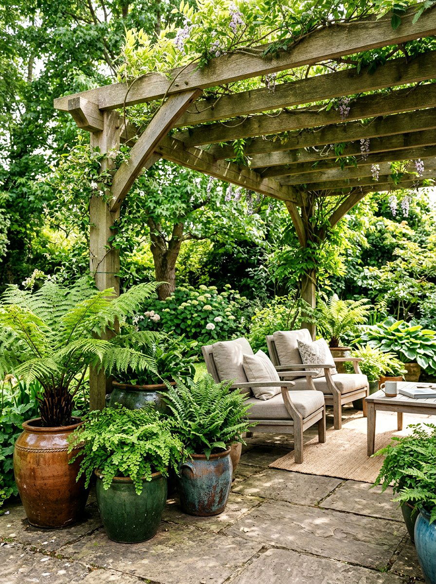 Potted Ferns - 25 Spring Pergola Decor Ideas