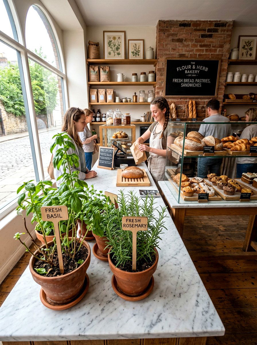 Potted Herb Bakery Countertop - 25 Spring Bakery Decor Ideas