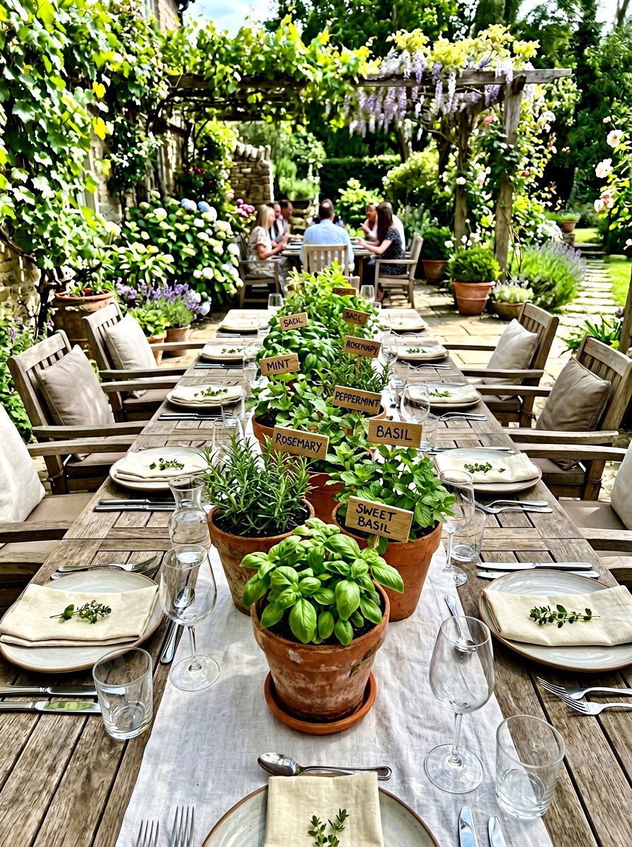 Potted Herb Centerpiece - 25 Spring Garden Party Decor Ideas