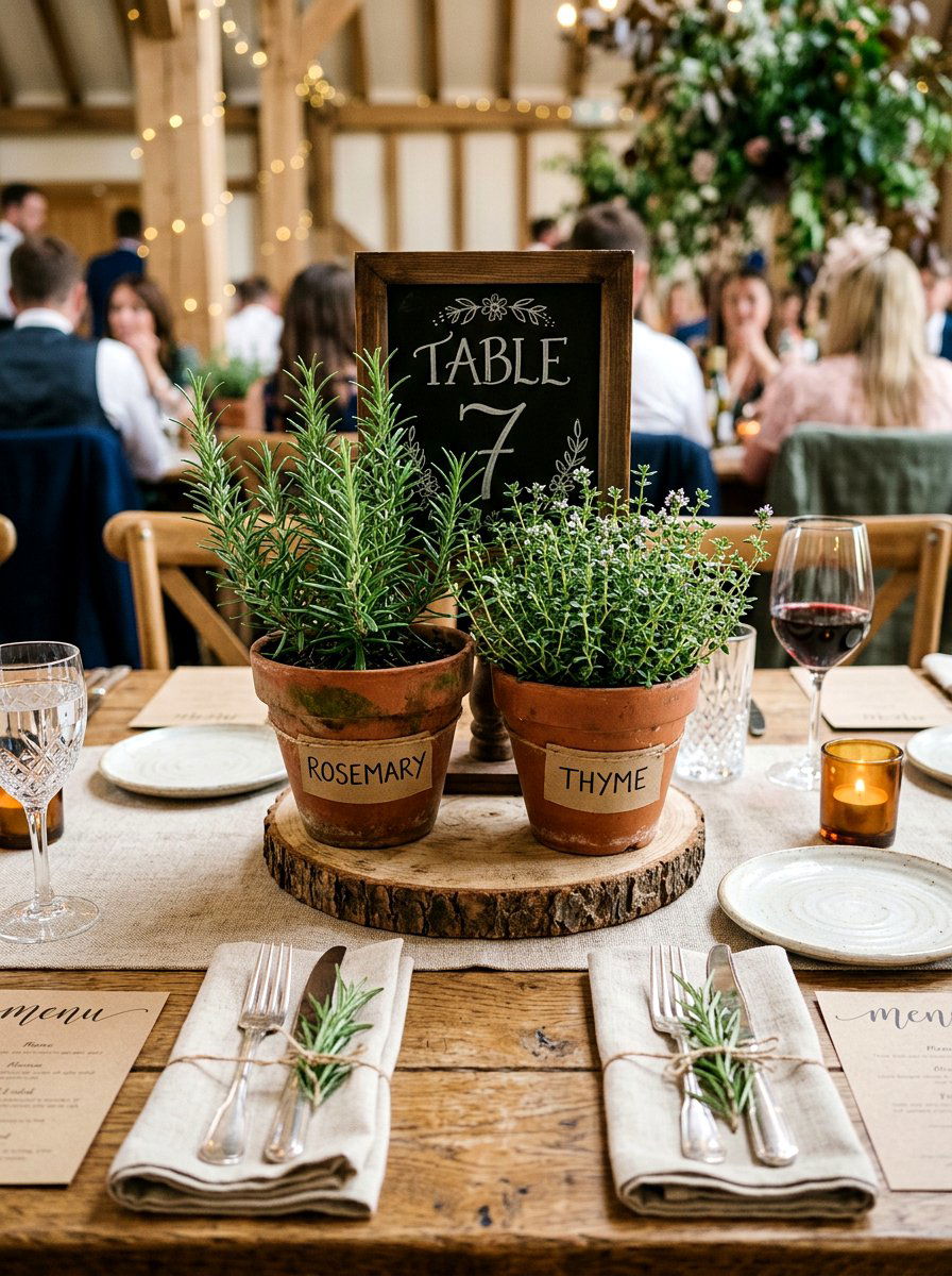 Potted Herb Centerpiece - 25 Spring Wedding Reception Decor Ideas