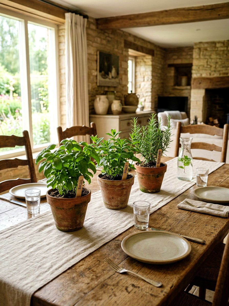 Potted Herb Centerpiece - 25 Spring Dining Room Decor Ideas