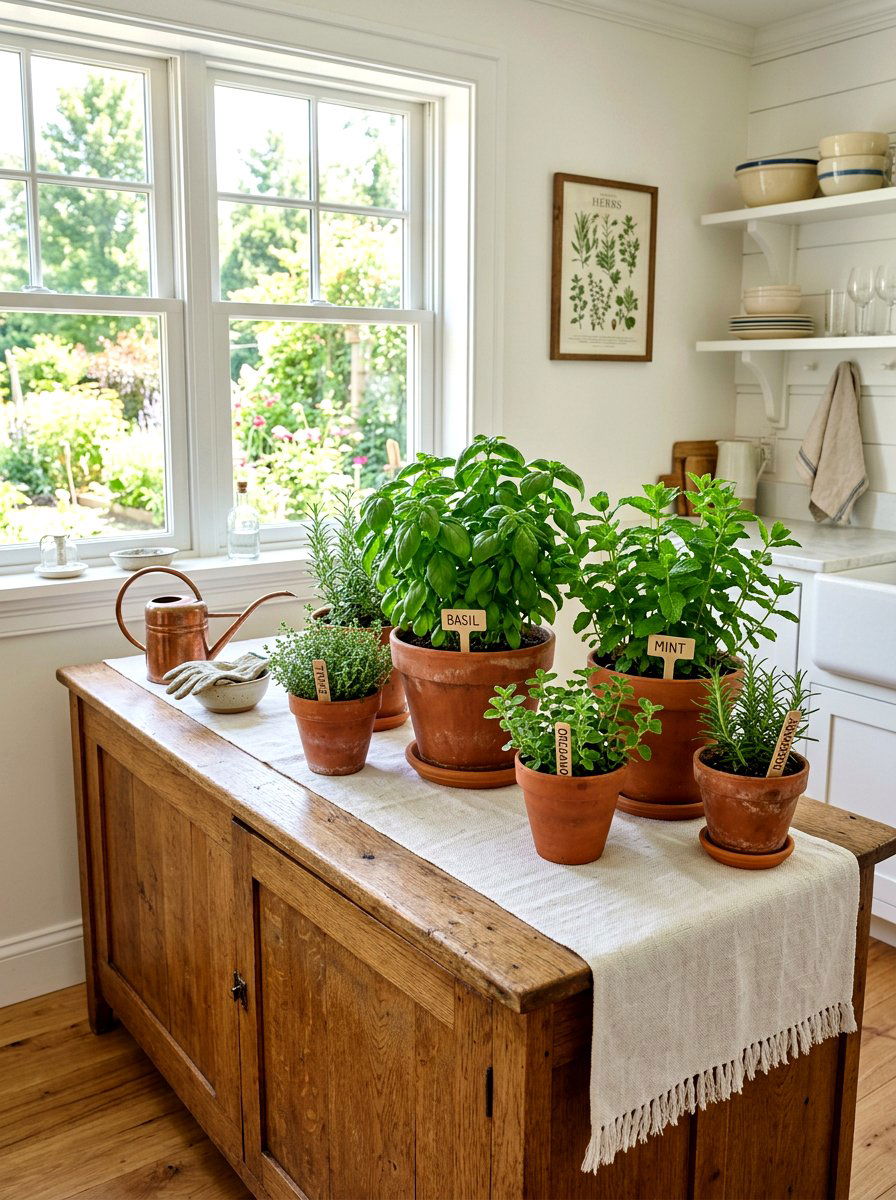 Potted Herb Garden - 25 Spring Sideboard Decor Ideas