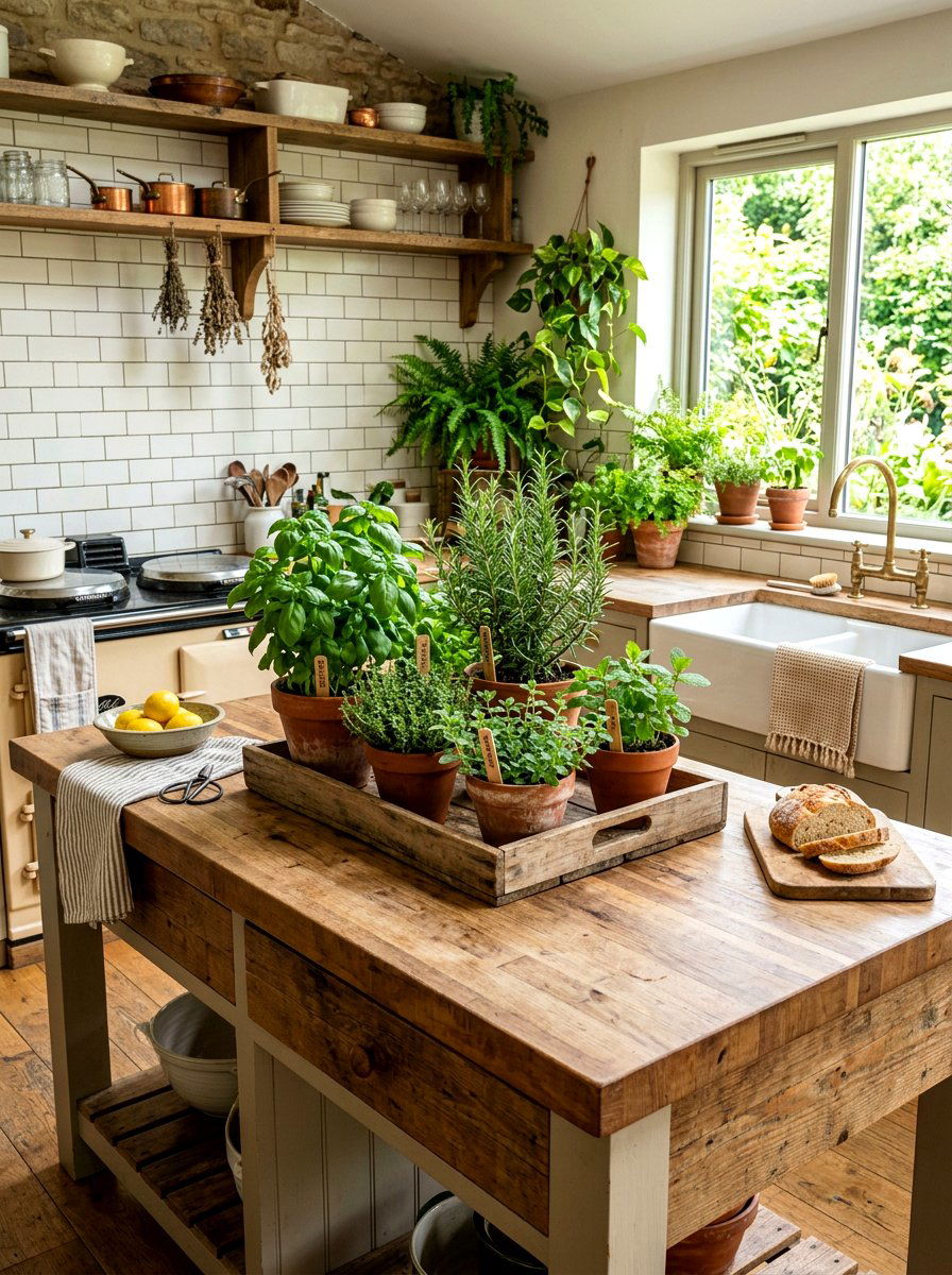 Potted Herb Garden Kitchen Island - 25 Spring Kitchen Island Decor Ideas