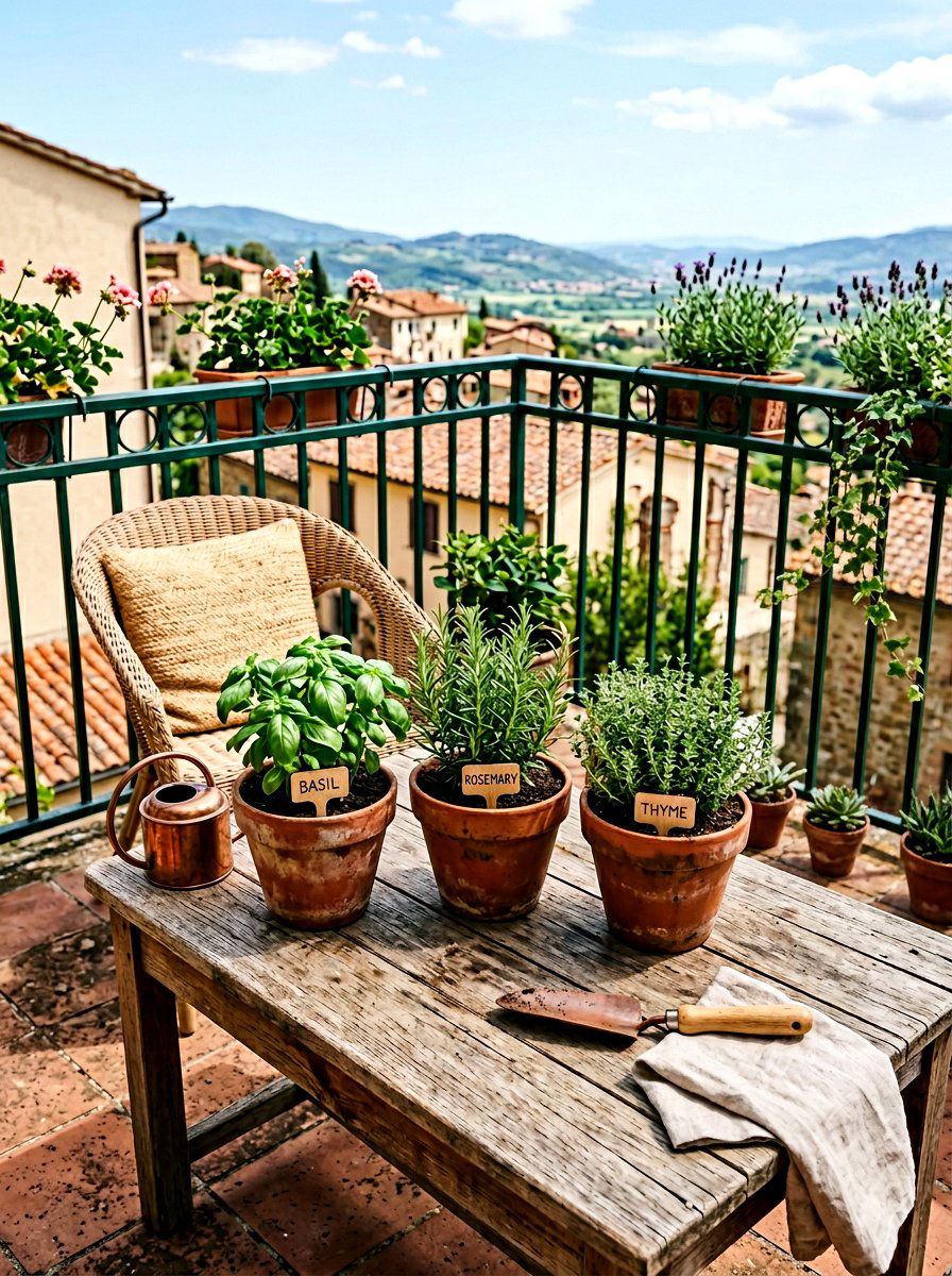 Potted Herb Garden - 25 Spring Balcony Table Decor Ideas