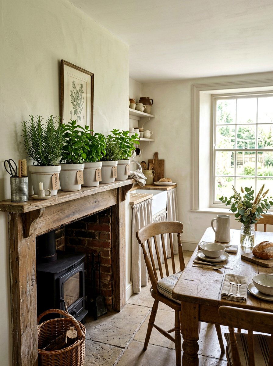 Potted Herb Mantel - 25 Spring Fireplace Mantel Ideas